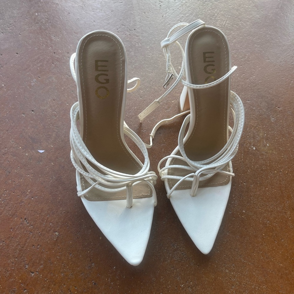 White tie up sandals